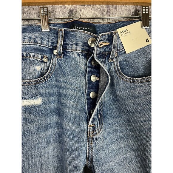 Aeropostale 90s Baggy blue super high rise wide leg deconstructed jeans Womens 4 - Picture 15 of 16